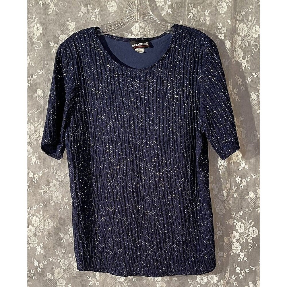 Vintage 80s Blue Sparkle Top Size Medium Glitter New Wave Party Cocktail 1980s